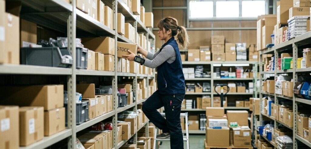 在庫整理をしている人の画像